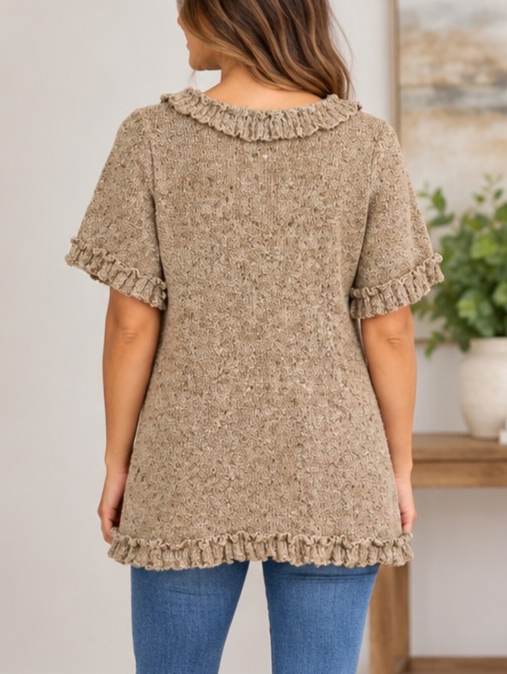Fever Ruffled Knit Short-Sleeve Top — XL - Picture 2 of 8